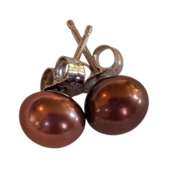 Vintage 925 Sterling Silver Freshwater Chocolate Pearl Stud Earrings weigh 1.2g - Picture 14 of 15